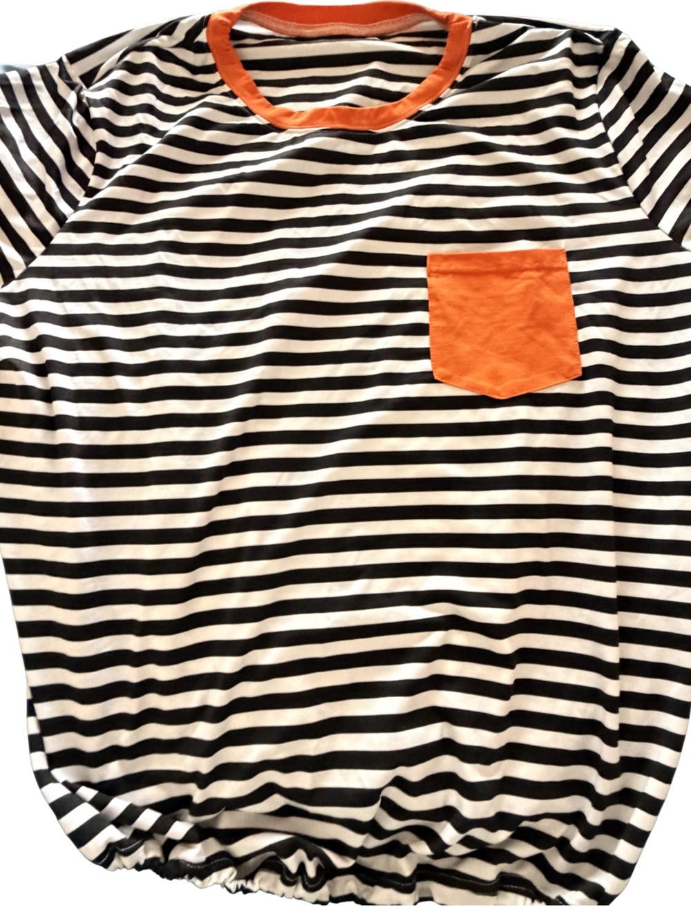 Black & White Stripe Tee with Orange Pocket
